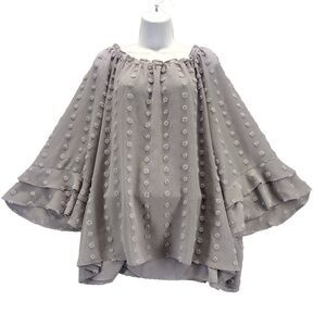 Cato Women's Off The Shoulder Pokadot Flutter Bell Sleeve Lavender Gray Size 18W